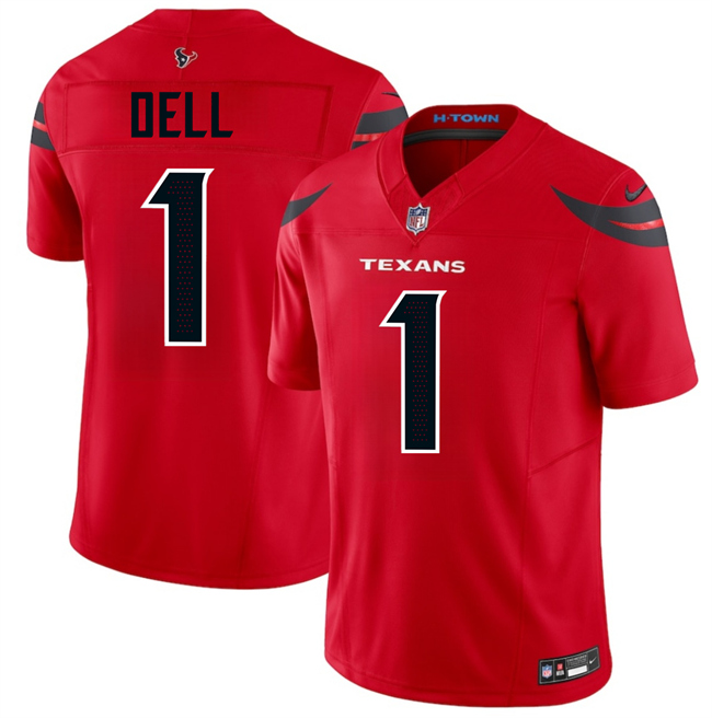Men's Red Houston Texans #1 Tank Dell 2024 Alternate Vapor F.U.S.E. Limited Stitched Jersey